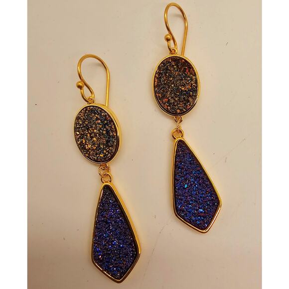 Natural Druzy Gold Filled Drop Earrings **2 Colors Avail.*** - Picture 3 of 9